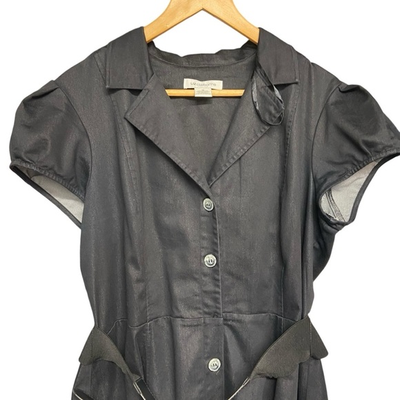 Liz Claiborne Fit & Flare Belted Dress Size 16 Black Button Front Career Classic - Picture 7 of 8